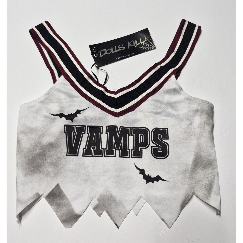 Dolls Kill Vamps Cheerleader Crop Top NWT L Goth Vampire Halloween Tank Distress